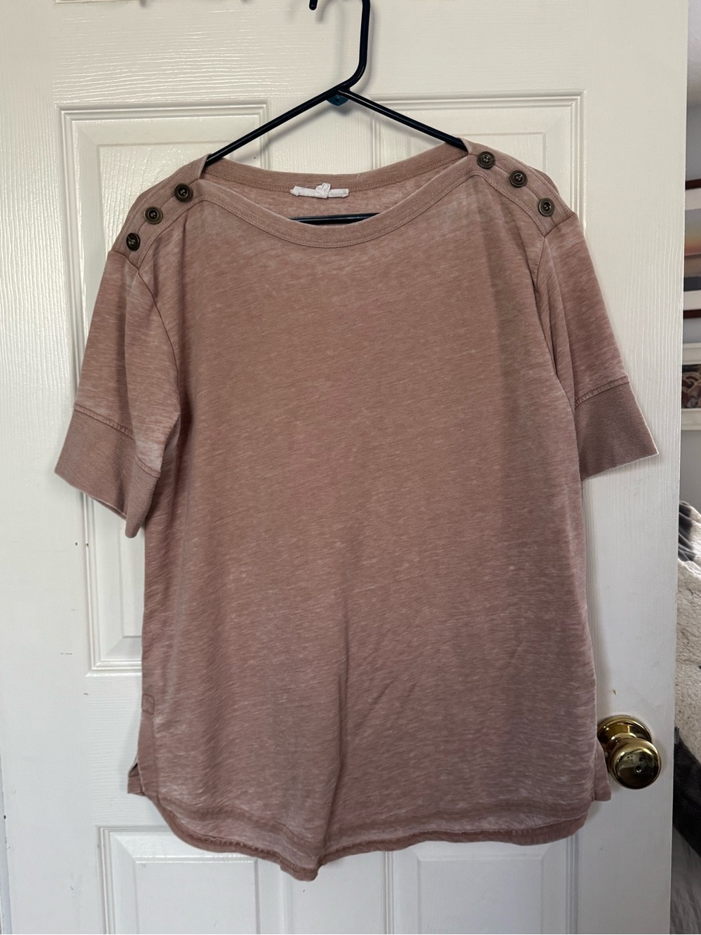 Women's Short Sleeve Button-Shoulder Top — Dusty Rose